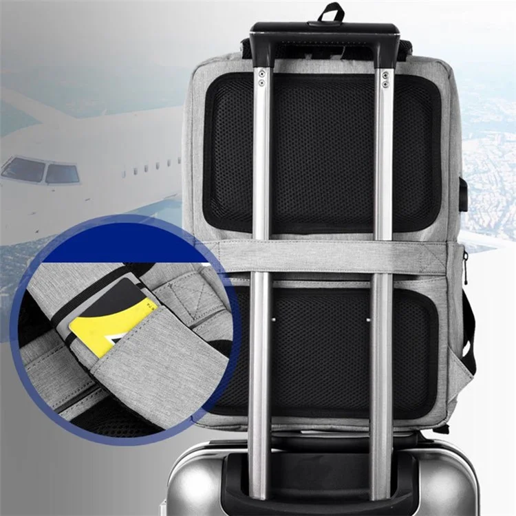 17 inch Laptop Backpack Oxford Cloth Notbook Rucksack Bag with USB Charging Port - Grey
