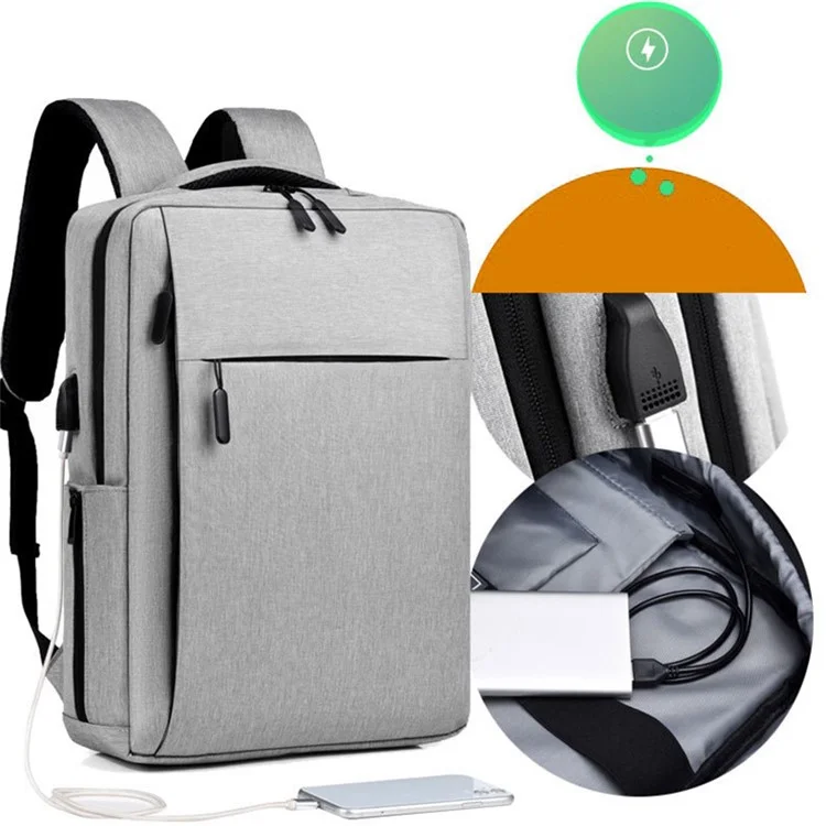 17 inch Laptop Backpack Oxford Cloth Notbook Rucksack Bag with USB Charging Port - Grey