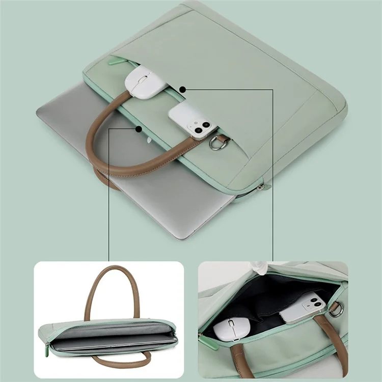 910 13.3 Inch Laptop Handbag Oxford Cloth Notebook Computer Bag with Shoulder Strap - Green