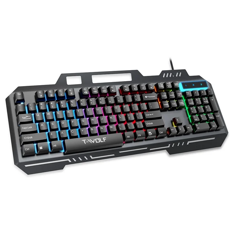Clavier de jeu rétroéclairé filaire T-WOLF T16 104 touches Clavier de jeu à éclairage ambiant