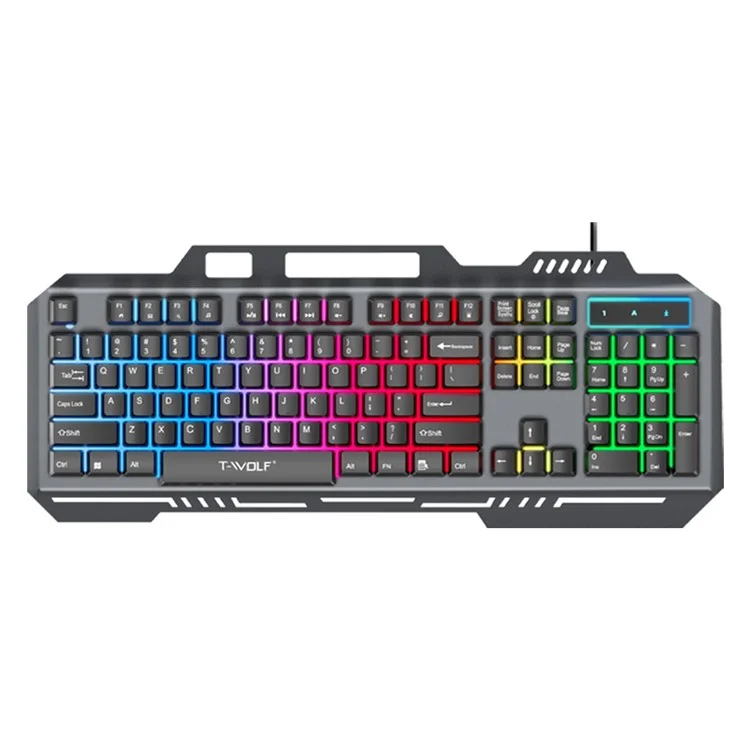 Clavier de jeu rétroéclairé filaire T-WOLF T16 104 touches Clavier de jeu à éclairage ambiant