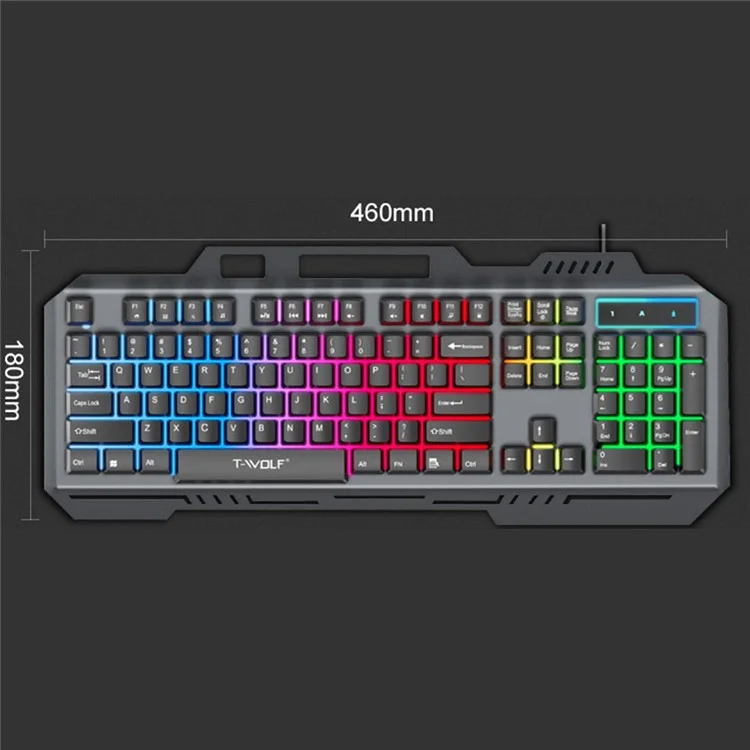 Clavier de jeu rétroéclairé filaire T-WOLF T16 104 touches Clavier de jeu à éclairage ambiant