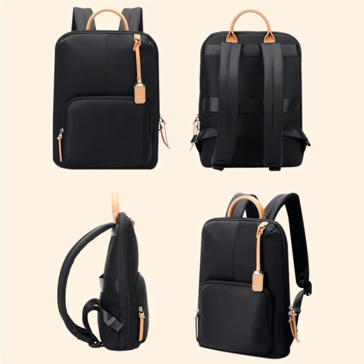 BOPAI 14-inch Laptop Waterproof Backpack Nylon Polyester Business Commute Notebook Shoulder Bag - Black