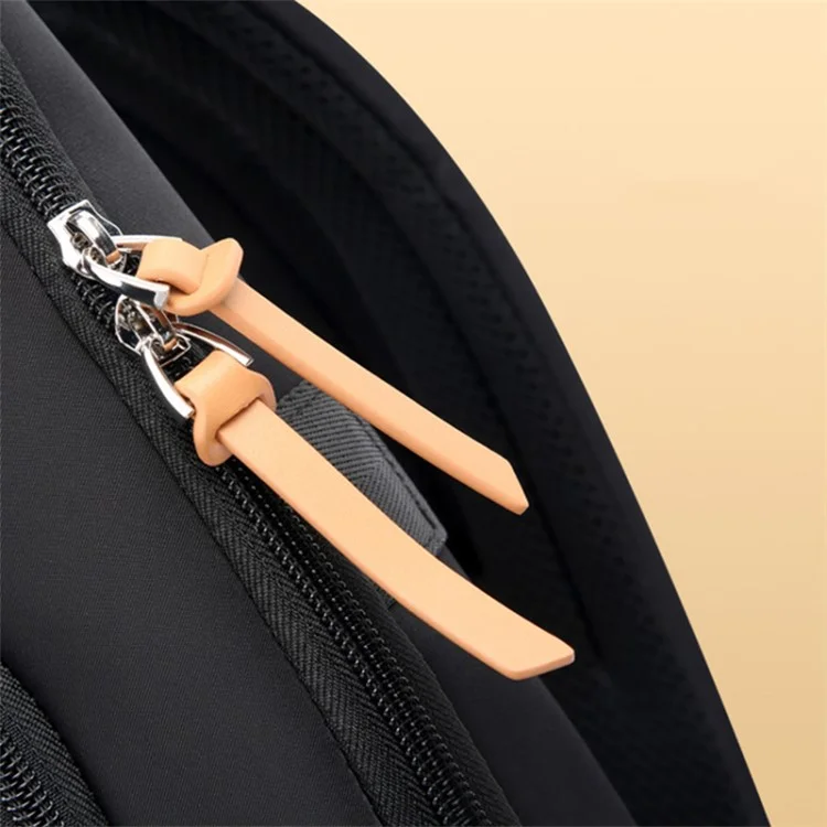 BOPAI 14-inch Laptop Waterproof Backpack Nylon Polyester Business Commute Notebook Shoulder Bag - Black