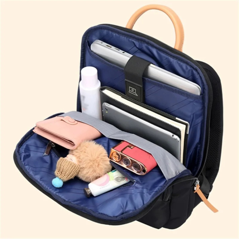 BOPAI 14-inch Laptop Waterproof Backpack Nylon Polyester Business Commute Notebook Shoulder Bag - Pink