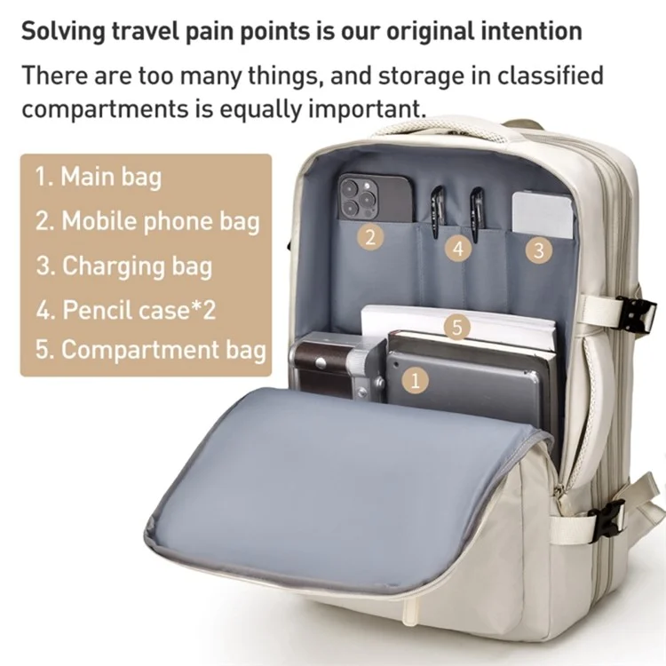 Travel Backpack Fit 15.6 Inch Laptop Computer Work Bag with USB Charging Port - Beige