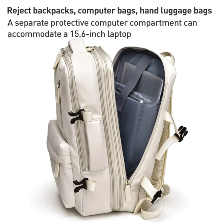 Travel Backpack Fit 15.6 Inch Laptop Computer Work Bag with USB Charging Port - Beige