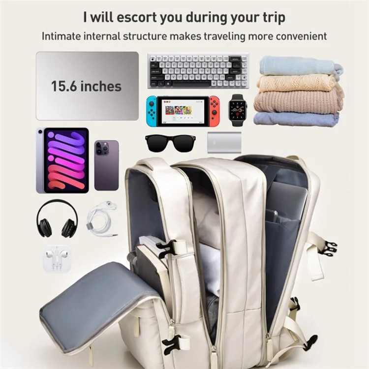 Travel Backpack Fit 15.6 Inch Laptop Computer Work Bag with USB Charging Port - Beige