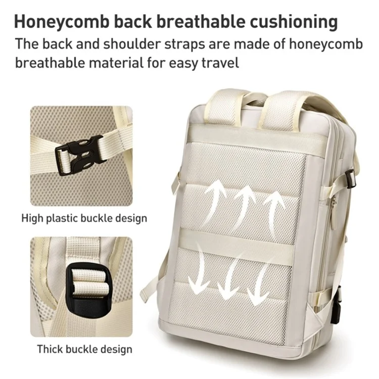 Travel Backpack Fit 15.6 Inch Laptop Computer Work Bag with USB Charging Port - Beige