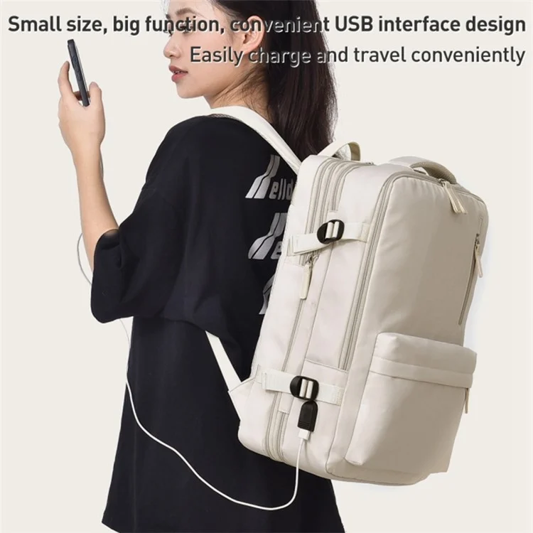 Travel Backpack Fit 15.6 Inch Laptop Computer Work Bag with USB Charging Port - Beige