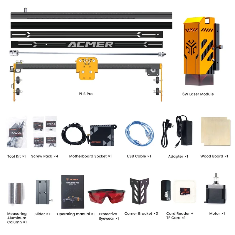 ACMER P1 S Pro 0.06mm Laser Focus Spot Four-wheel Structure 6W Laser Engraver - EU Plug