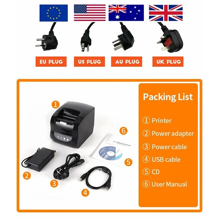 XPRINTER XP-365B 20-80mm QR Code Barcode Label Printer Thermal Self-adhesive Label Printer - EU Plug