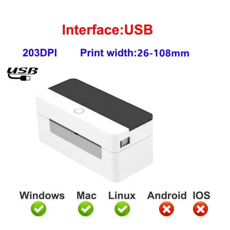 Etiquetadora XPRINTER XP-D463B con impresión térmica 26-108mm Código QR Impresora de etiquetas de código de barras - Enchufe de EE. UU.