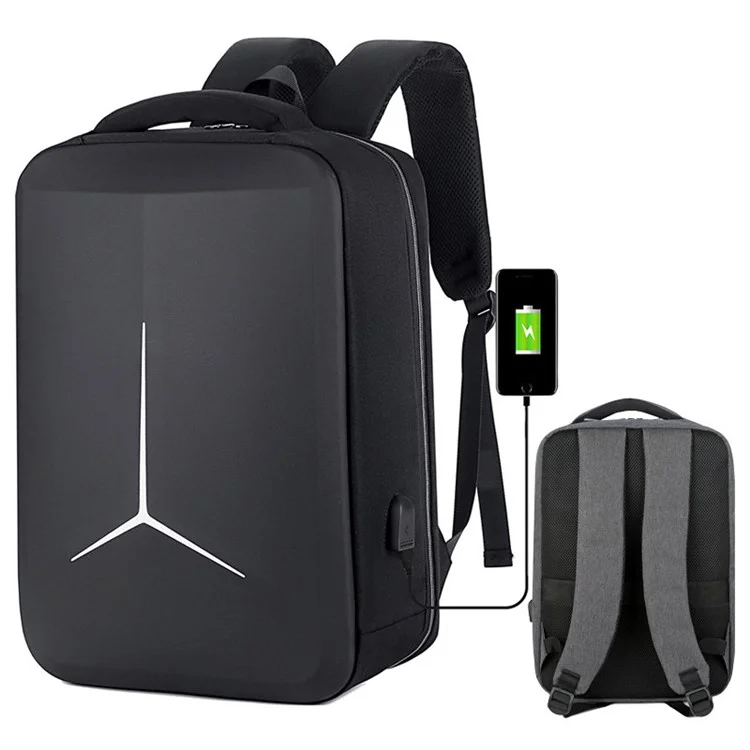 15 inch Laptop Backpack Waterproof Oxford Cloth+Polyester Computer Rucksack with USB Charging Port - Black