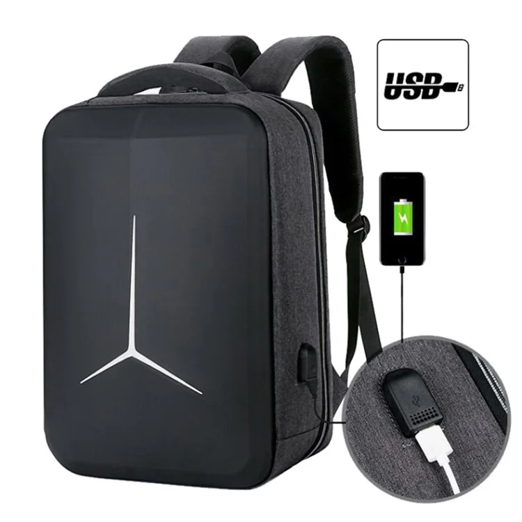 15 inch Laptop Backpack Waterproof Oxford Cloth+Polyester Computer Rucksack with USB Charging Port - Black