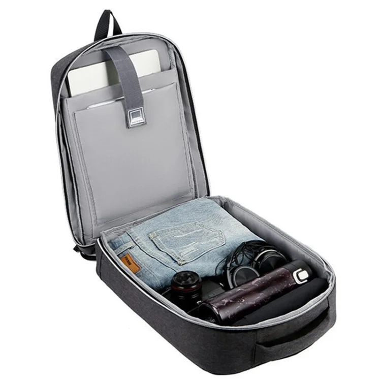 15 inch Laptop Backpack Waterproof Oxford Cloth+Polyester Computer Rucksack with USB Charging Port - Black