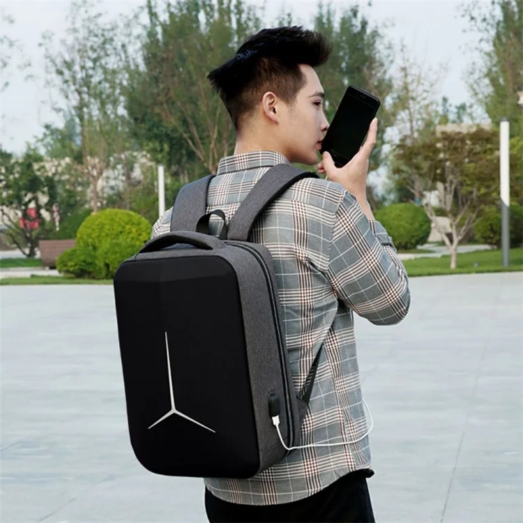 15 inch Laptop Backpack Waterproof Oxford Cloth+Polyester Computer Rucksack with USB Charging Port - Black