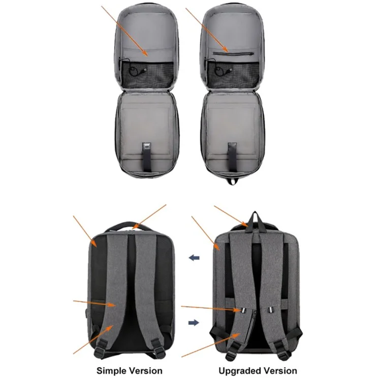15 inch Laptop Backpack Waterproof Oxford Cloth+Polyester Computer Rucksack with USB Charging Port - Black