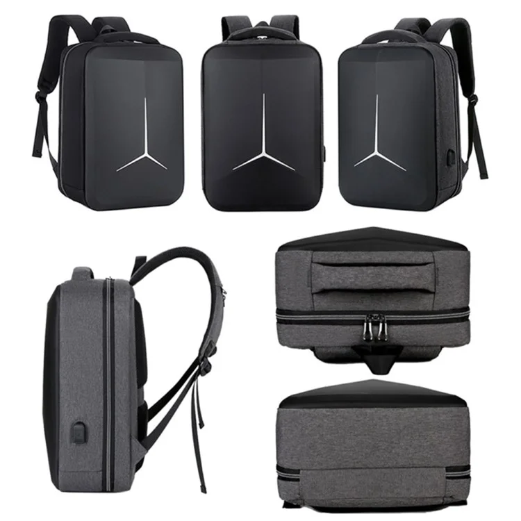 15 inch Laptop Backpack Waterproof Oxford Cloth+Polyester Computer Rucksack with USB Charging Port - Black
