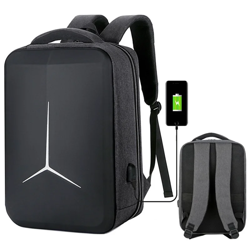 15 inch Laptop Backpack Waterproof Oxford Cloth+Polyester Computer Rucksack with USB Charging Port - Grey