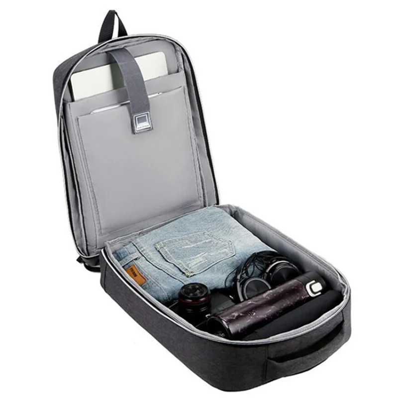 15 inch Laptop Backpack Waterproof Oxford Cloth+Polyester Computer Rucksack with USB Charging Port - Grey