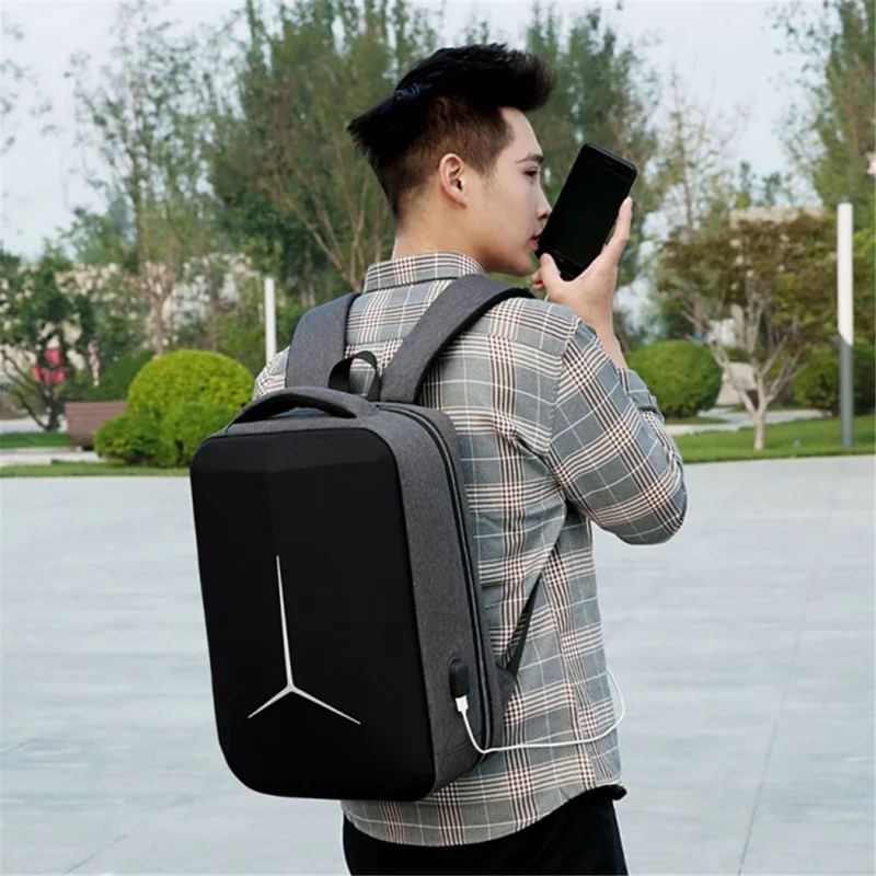 15 inch Laptop Backpack Waterproof Oxford Cloth+Polyester Computer Rucksack with USB Charging Port - Grey
