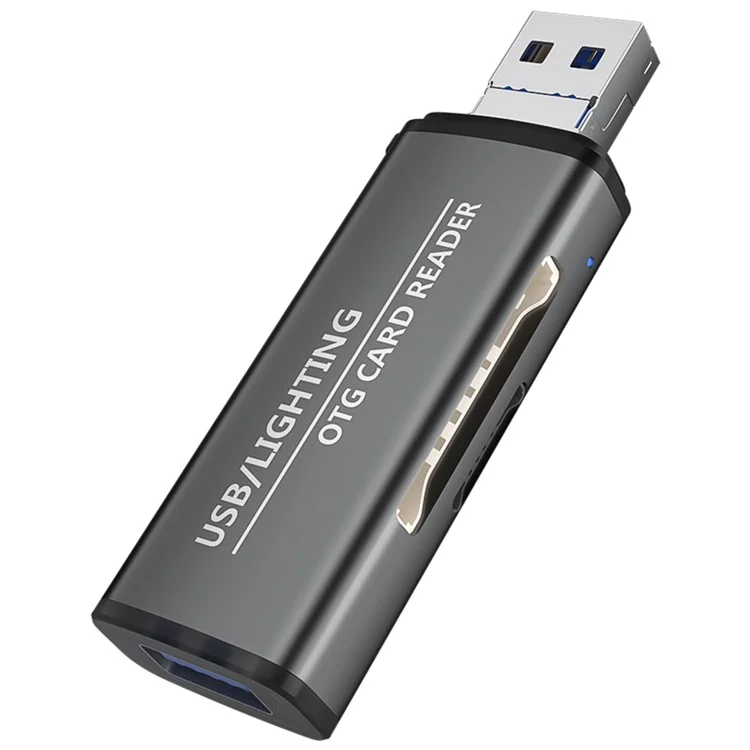 ADS-118 USB / 8-Pin 2-in-1 SD TF Memory Card U-Disk Reader Data Transfer OTG Adapter - Black