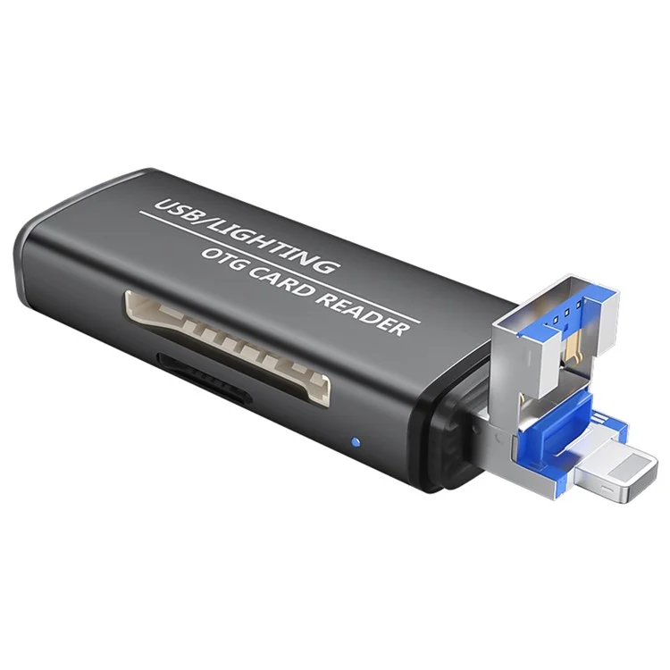ADS-118 USB / 8-Pin 2-in-1 SD TF Memory Card U-Disk Reader Data Transfer OTG Adapter - Black