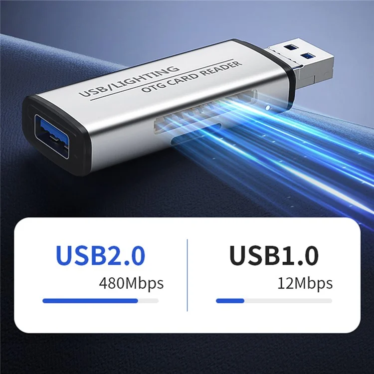 ADS-118 USB / 8-Pin 2-in-1 SD TF Memory Card U-Disk Reader Data Transfer OTG Adapter - Black