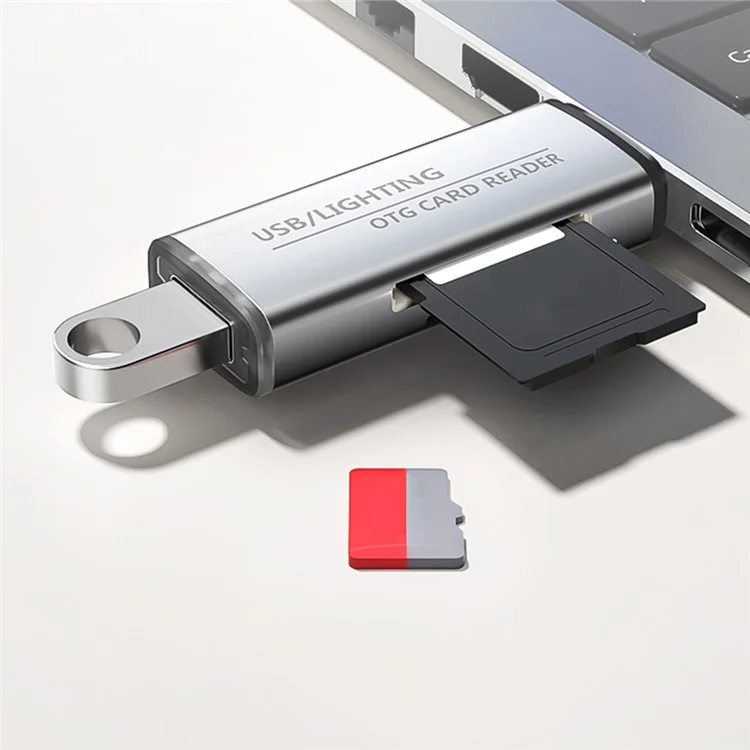 ADS-118 USB / 8-Pin 2-in-1 SD TF Memory Card U-Disk Reader Data Transfer OTG Adapter - Black