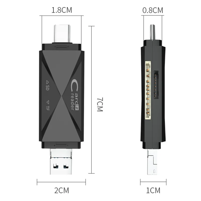 ADS-218 USB / 8-Pin / Type-C 3-in-1 SD TF Memory Card Reader Data Transfer Adapter - White
