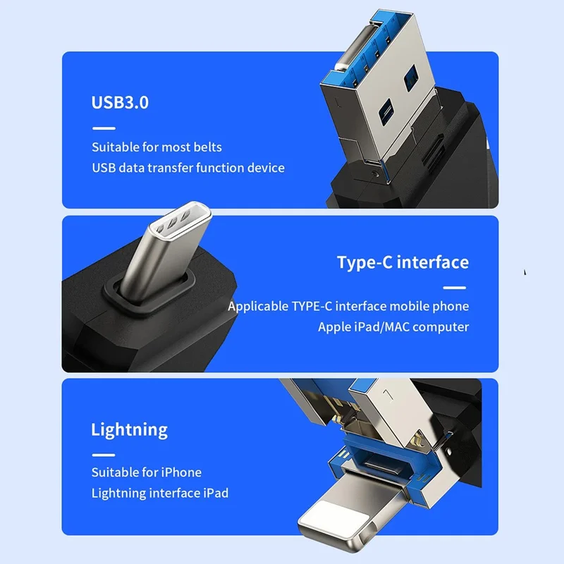 ADS-218 USB / 8-Pin / Type-C 3-in-1 SD TF Memory Card Reader Data Transfer Adapter - White