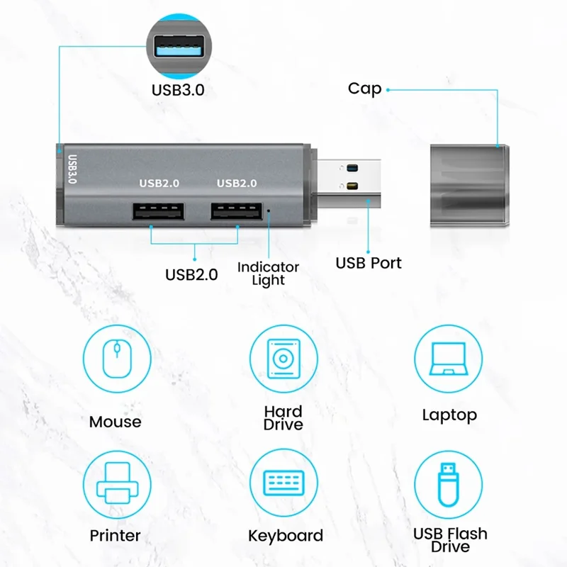 ADS-302A USB Adapter Hub to 1 x USB 3.0 + 2 x USB 2.0 Expansion Station - Silver