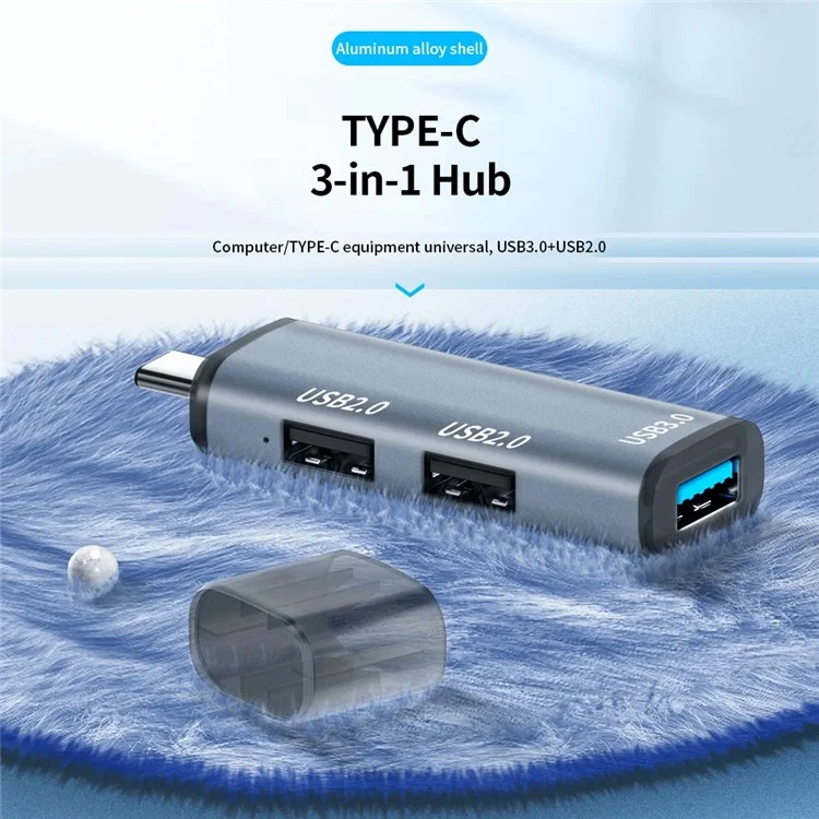 ADS-302C Type-C Adapter Hub to USB 3.0 +  Dual USB 2.0 Expansion Station - Grey