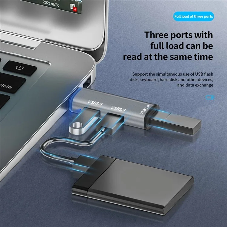 ADS-302C Type-C Adapter Hub to USB 3.0 +  Dual USB 2.0 Expansion Station - Grey