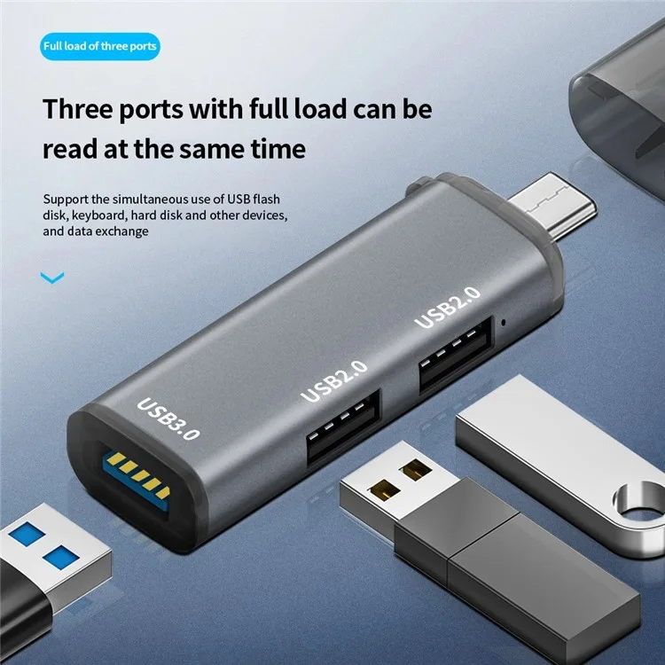 ADS-302C Type-C Adapter Hub to USB 3.0 +  Dual USB 2.0 Expansion Station - Grey