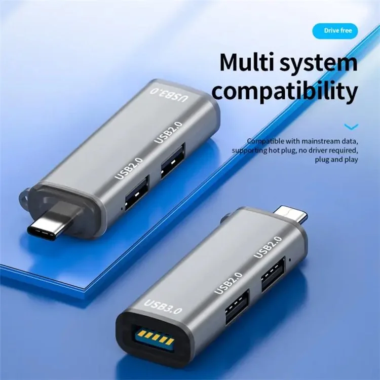 ADS-302C Type-C Adapter Hub to USB 3.0 +  Dual USB 2.0 Expansion Station - Grey