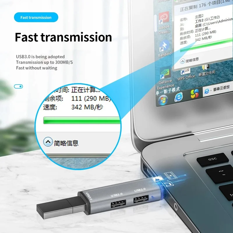 ADS-302C Type-C Adapter Hub to USB 3.0 +  Dual USB 2.0 Expansion Station - Silver