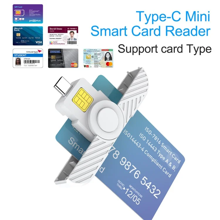 CR331-C USB-C Smart Card Reader ID Card CAC Card Reader - White