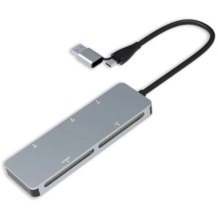 CR307D USB3.0 / Type-C to Cfast+XD+CF+SD+TF 5-in-1 Memory Card Reader 5Gbps High Speed Adapter