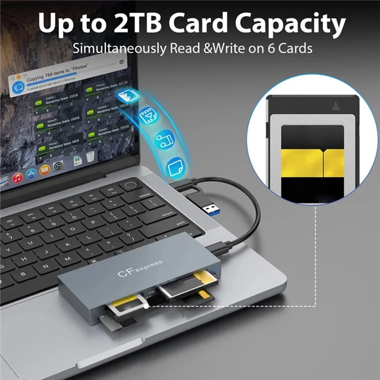 CR353 6-in-1 Cfexpress Typ B / CF / XD / MS / SD / TF-Speicherkarten-Reader-Computer-Laptop-Adapter mit Kabel