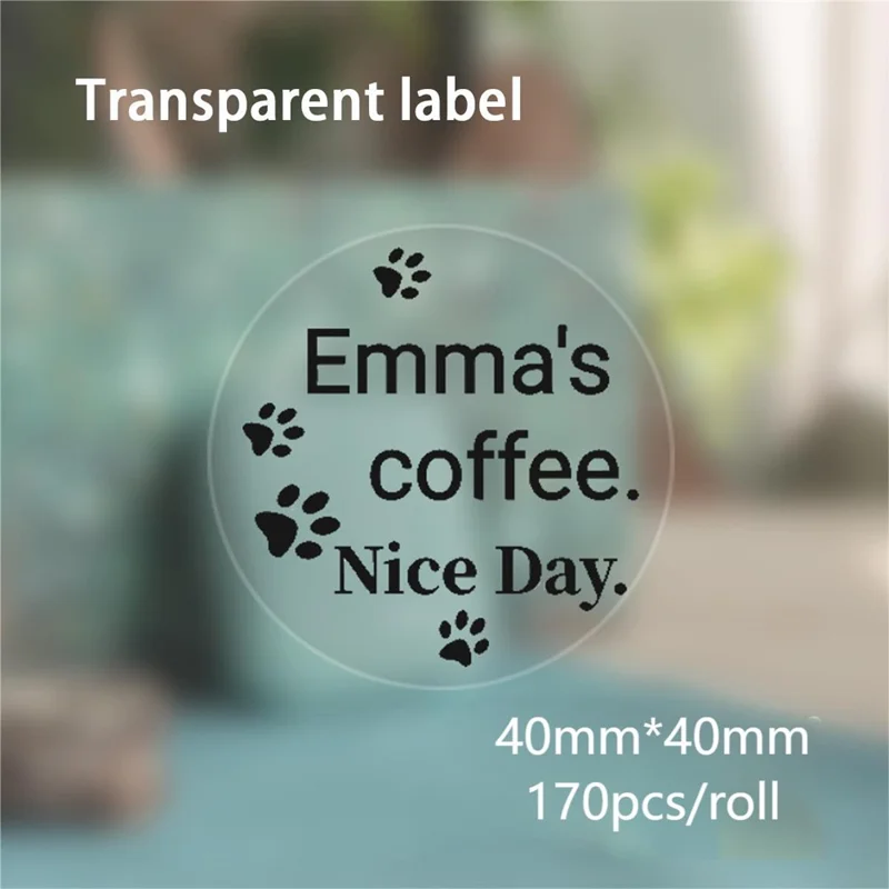 170Pcs for Marklife P50 Printer 40x40mm Round Transparent Label Sticker Thermal Printing Label Paper