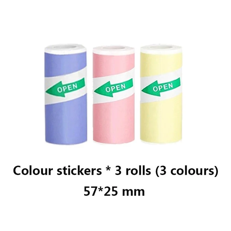3 Roll Different Color 57x25mm Self-Adhesive Thermal Printing Paper Printer Accessory