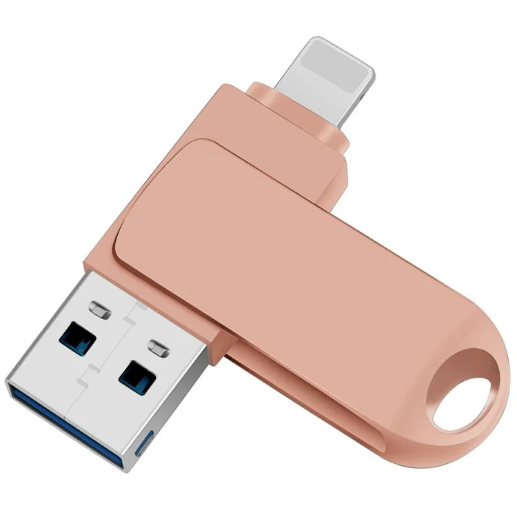 2 in 1 Card Reader 32GB OTG USB Flash Drive with 8Pin + USB 3.0 Port U Disk for iPhone Computer PC - Pink