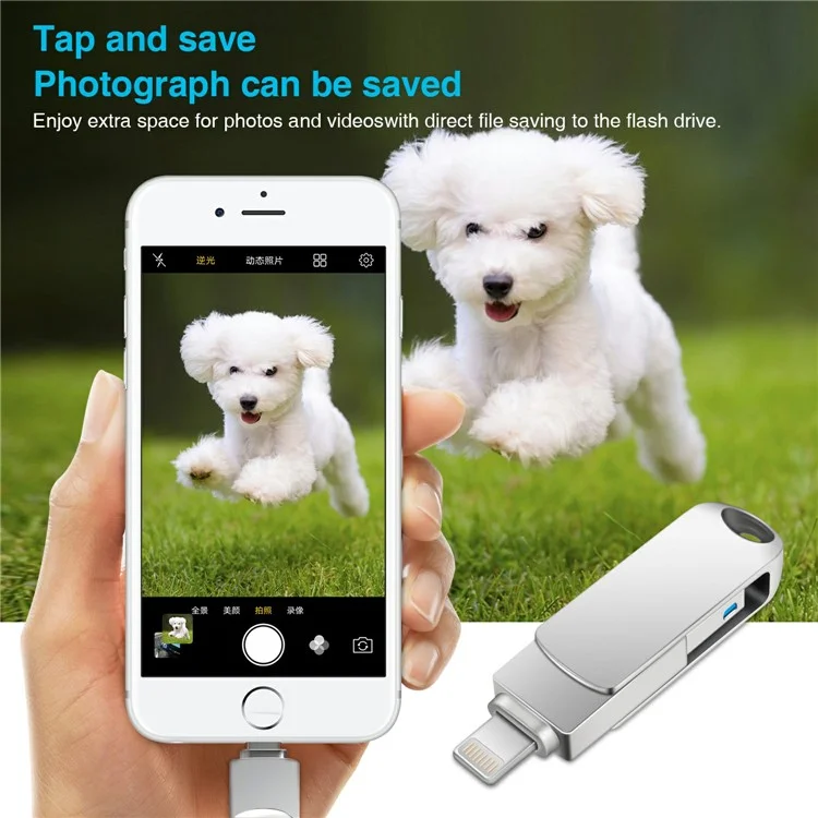 2 in 1 Card Reader 32GB OTG USB Flash Drive with 8Pin + USB 3.0 Port U Disk for iPhone Computer PC - Pink