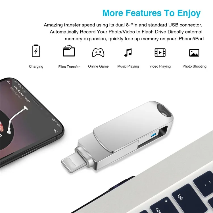 2 in 1 Kartenleser 256 gb OTG USB -flash -laufwerk Mit 8Pin + USB 3.0 Port U -festplatte Für Den Iphone Computer PC - Schwarz
