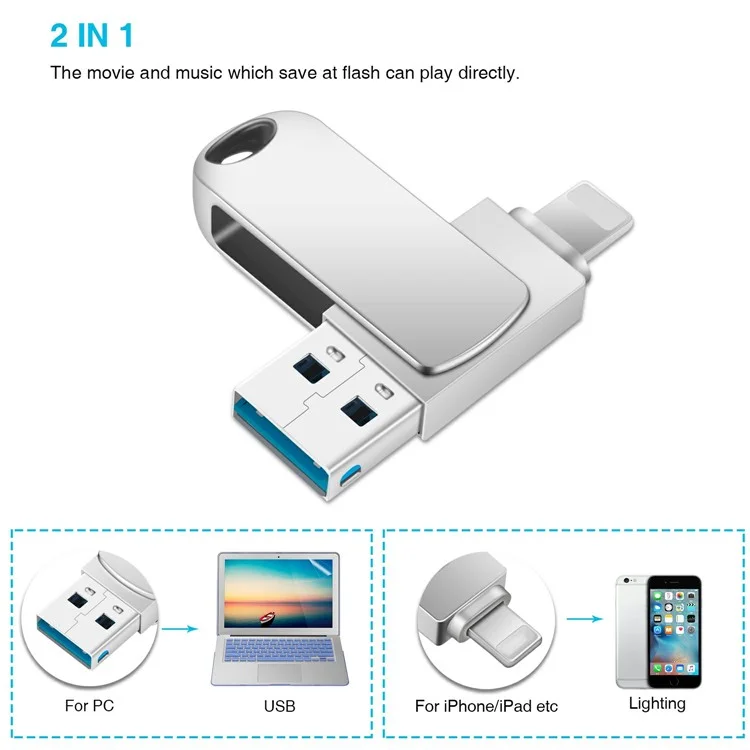 2 in 1 Kartenleser 256 gb OTG USB -flash -laufwerk Mit 8Pin + USB 3.0 Port U -festplatte Für Den Iphone Computer PC - Schwarz