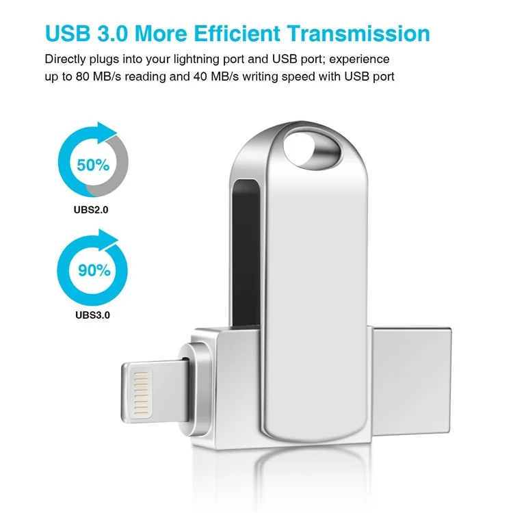 2 in 1 Kartenleser 256 gb OTG USB -flash -laufwerk Mit 8Pin + USB 3.0 Port U -festplatte Für Den Iphone Computer PC - Schwarz