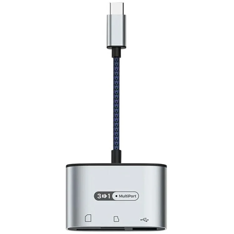 Leitor de Cartão Tipo-C MH372 com Slot TF + Slot SD + Porta USB3.0 Adaptador de Liga de Alumínio - Azul