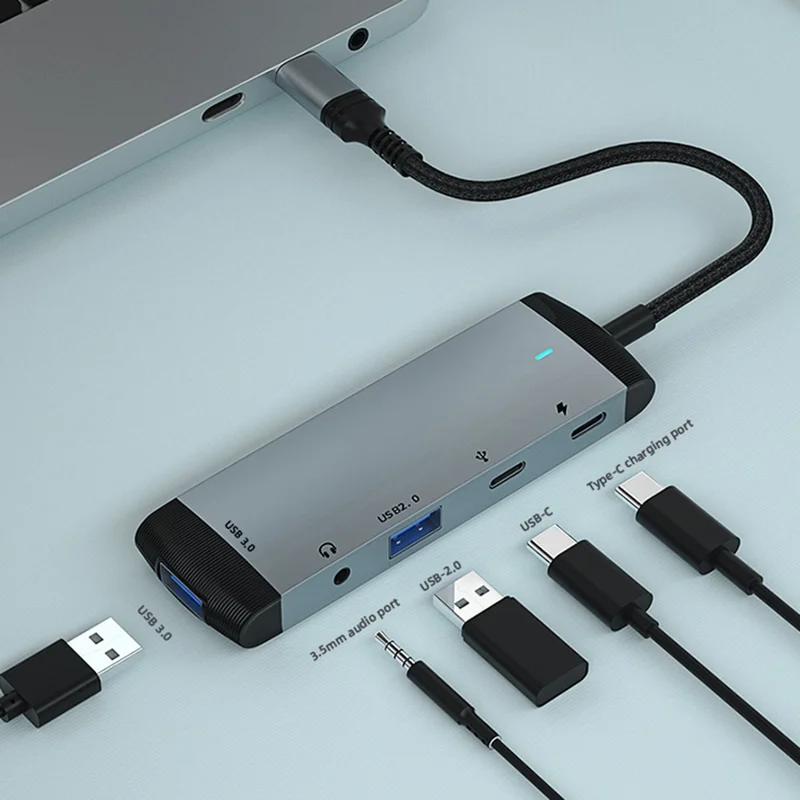 MH368 5-in-1 USB Hub Type-C to 3.5mm + USB3.0 + USB2.0 + Type-C Audio + Type-C Charging Adapter